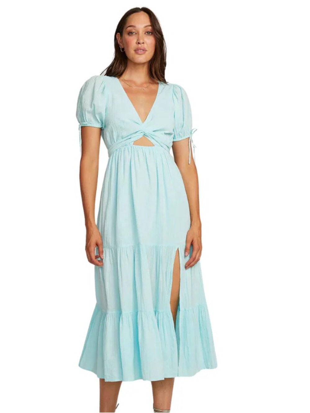 Saltwater Luxe Light Blue Cutout Puff-Sleeve Maxi Dress- NWT